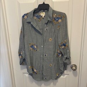 Fig and Flower Embroidered Denim Shirt